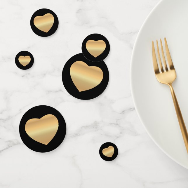 Gold Hearts on Black Confetti (Group)