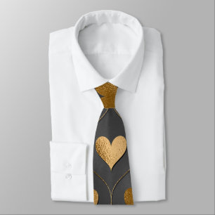 Gold Hearts on Black Elegant Valentine Tie