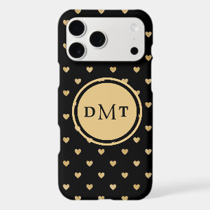 Gold Hearts on Black Monogrammed