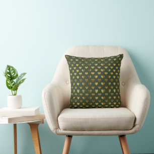 Gold Hearts on Green Cushion