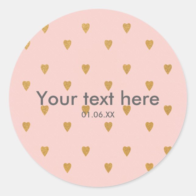 Gold Hearts on Pink Birthday Party Favour Sticker (Front)