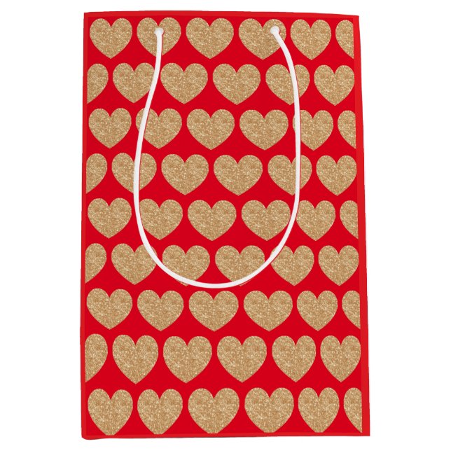 Gold Hearts On Red Background Medium Gift Bag (Front)