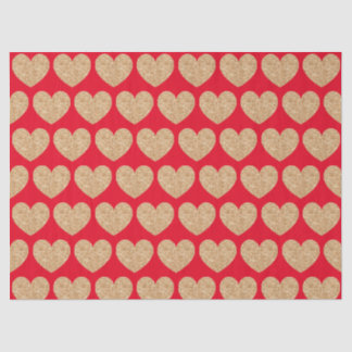 Gold Hearts On Red Background Tissue Paper