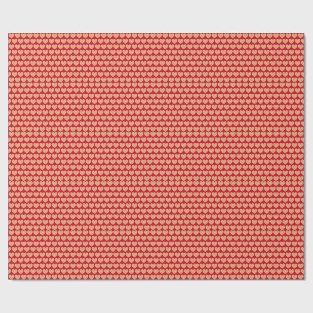 Gold Hearts On Red Background Wrapping Paper (Flat)