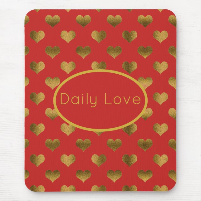 Gold Hearts on Red Customisable Mouse Pad (Front)