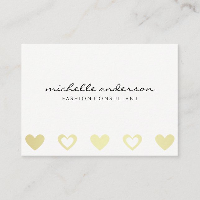 Gold Hearts Pattern | White Grey Business Card (Front)