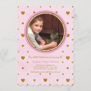 Gold Hearts Photo Birthday Invitation