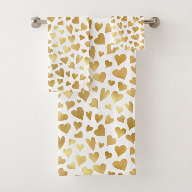 Gold Hearts Pretty Elegant Romantic Pattern Design Bath Towel Set (Insitu)