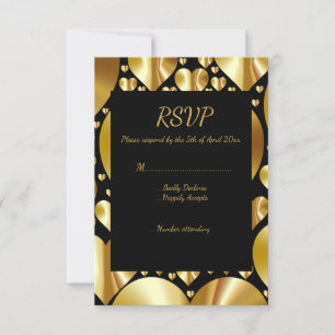 gold hearts rsvp response card wedding party