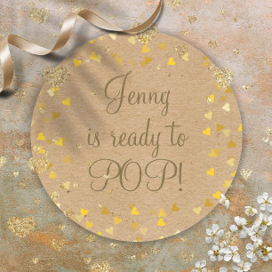 Gold Hearts She's Ready to Pop Baby Shower Favour Classic Round Sticker