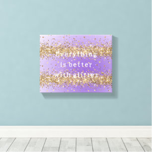 Gold Hearts Sparkle Purple Glitter quote   Canvas Print