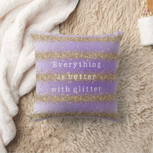 Gold Hearts Sparkle Purple Glitter quote  Cushion