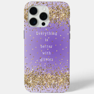 Gold Hearts Sparkle Purple Glitter quote iPhone 15 Pro Max Case