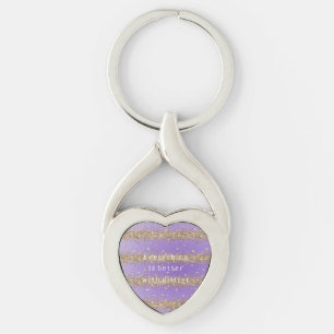 Gold Hearts Sparkle Purple Glitter quote   Key Ring