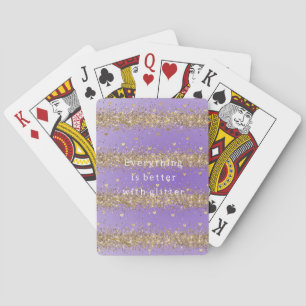 Gold Hearts Sparkle Purple Glitter quote   Playing Cards