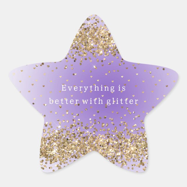 Gold Hearts Sparkle Purple Glitter quote  Star Sticker (Front)