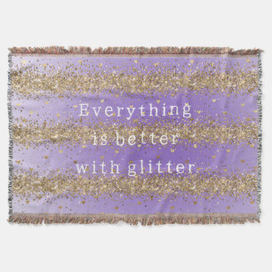 Gold Hearts Sparkle Purple Glitter quote  Throw Blanket