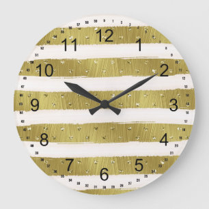 Gold Hearts Stripes Large Clock