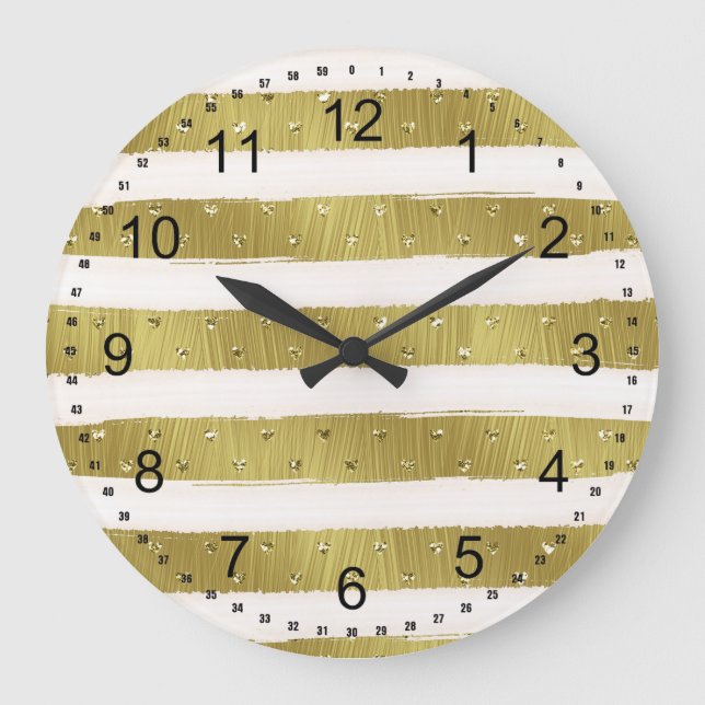 Gold Hearts Stripes Large Clock (Front)