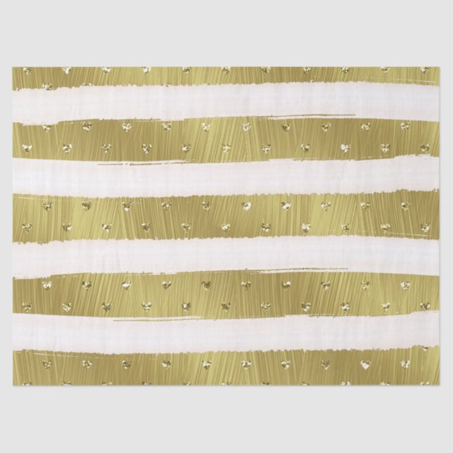 Gold Hearts Stripes Tissue Paper (Front)