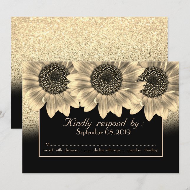 Gold Hearts,Sunflowers,Glitter   RSVP Card (Front/Back)