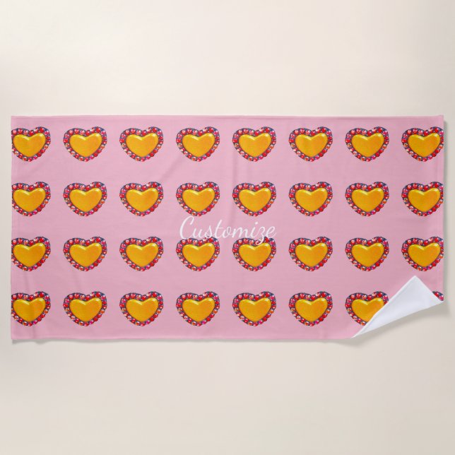 Gold hearts Thunder_Cove Beach Towel (Front)