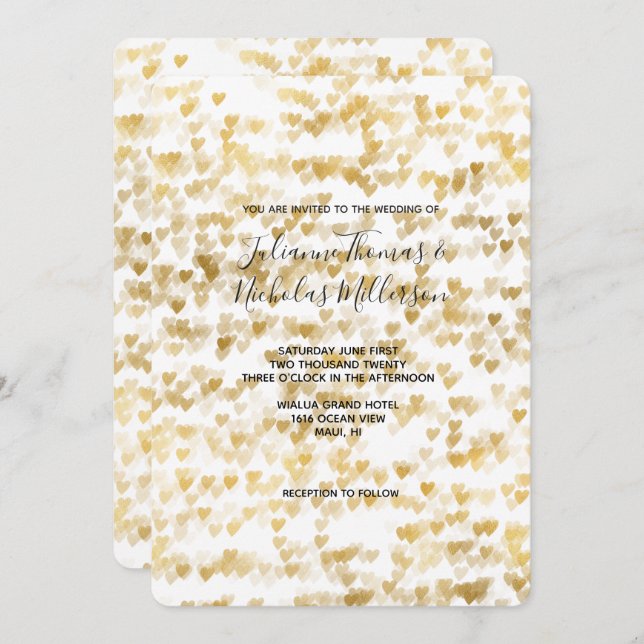 Gold Hearts Wedding Invites (Front/Back)