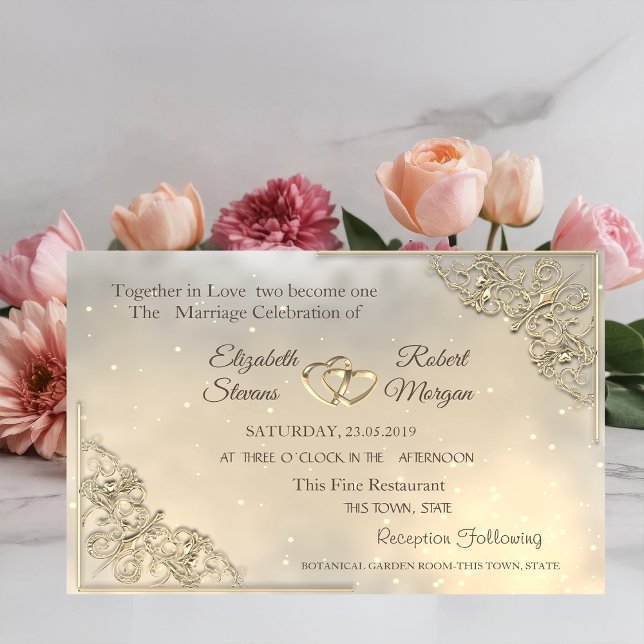 Gold Hearts Wedding & Registry Invitation (Creator Uploaded)