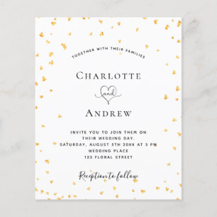 Gold hearts white budget wedding invitation flyer