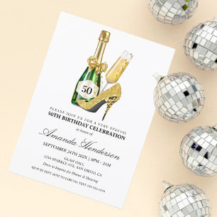Gold Heels and Champagne Women's Birthday Invitation