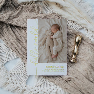 Gold Hello World Baby Photo Birth Announcement