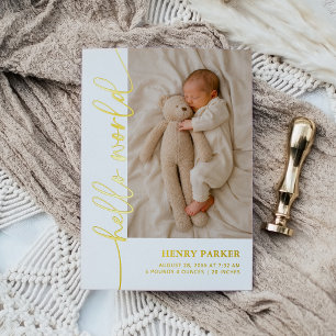 Gold Hello World Baby Photo Birth Announcement