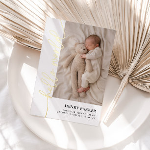 Gold Hello World Baby Photo Birth Announcement