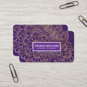 Gold henna flower background paisley pattern business card