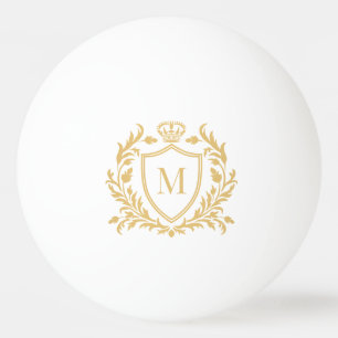 Gold Heraldic Crest Crown Monogram Ping Pong Ball