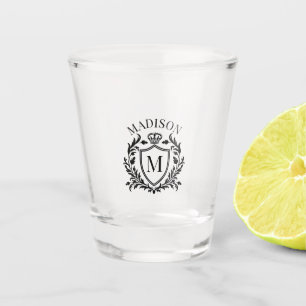 Gold Heraldic Crest Crown Monogram Shot Glass