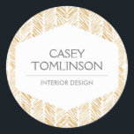 GOLD HERRINGBONE / CHEVRON ARTWORK Stickers<br><div class="desc">Coordinates with the GOLD HERRINGBONE / CHEVRON ARTWORK Business Card Template by 1201AM. A watercolor herringbone pattern becomes a beautiful background on these personalised stickers. The white emblem holds your name or company name in an elegant fashion. Great to use for sealing envelopes, to add your brand onto packages, or...</div>