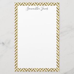 Gold Herringbone Pattern Metallic   Personalised Stationery