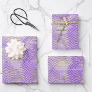 Gold Hexagon Geometric Pattern Purple Marble Wrapping Paper Sheet