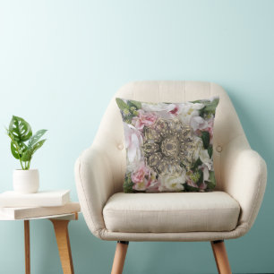 Gold Hexagon Mandala Floral Chic Cushion