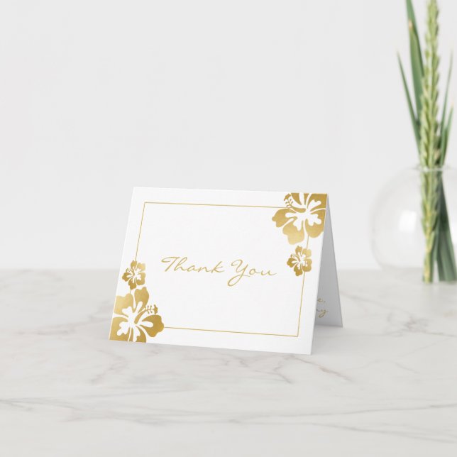 Gold Hibiscus Hawaii Flower with Photos Inside Thank You Card (Front)