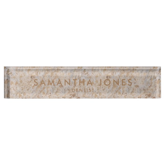 Gold Hide Modern Minimal Dentist Nameplate (Front)