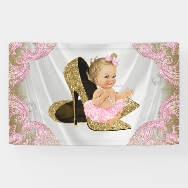 Gold High Heel Shoe Baby Shower Banner (Horizontal)