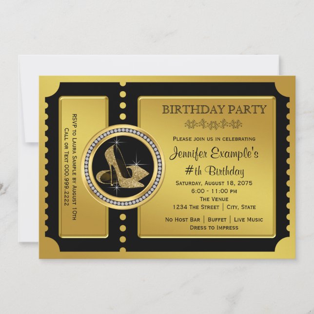 Gold High Heel Shoe Birthday Party Invitation (Front)