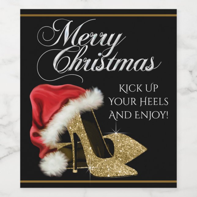 Gold High Heel Shoe Christmas Wine Bottle Labels (Single Label)