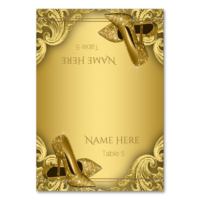 Gold High Heel Shoe Seating Cards (Front)