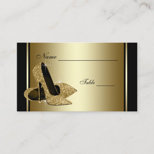 Gold High Heel Shoe Table Seating Cards (Front)
