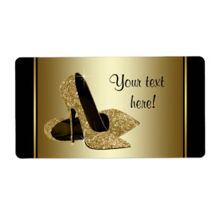 Gold High Heel Shoe Water Bottle Labels