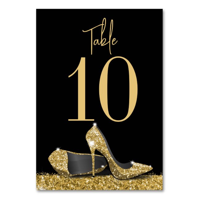 Gold High Heel Shoes Elegant Modern Table Number (Front)