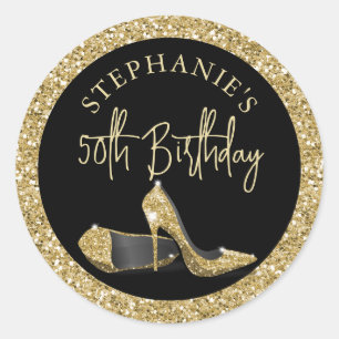 Gold High Heels 50th Birthday Personalised Classic Round Sticker